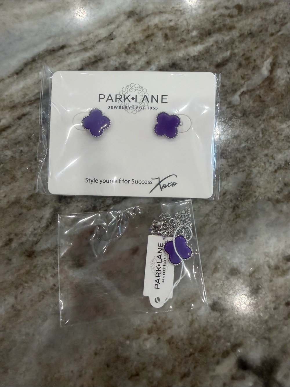 Park Lane Purple Clover Earrings & Necklace Set